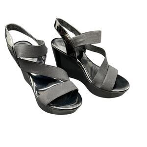 Charles by Charles David Black Elastic Strap Platform Wedge Sandals Size 6.5